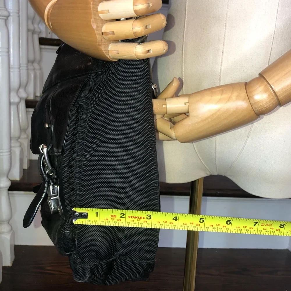 RALPH LAUREN Black Leather and Canvas Laptop Messenger Shoulder Work Bag VTG